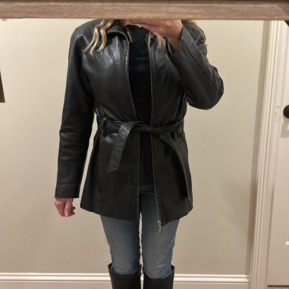 Pelle Studio, Wilson’s Leather Black Mid-Length Jacket with Belt, Small - Picture 8 of 8